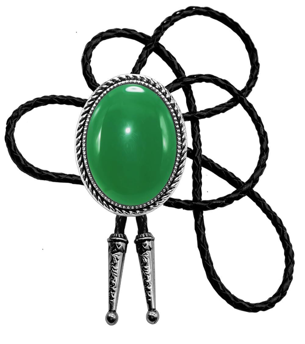 3816 Bolo Tie Natural Colors Stone Western Celtic Style Genuine and Cowhide